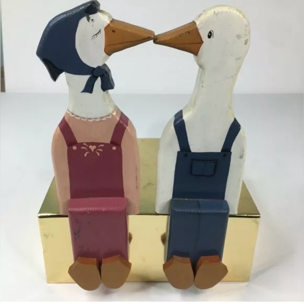 Rare Pair 1986 Hand-Made Wooden Ducks Wall Shelf Decor by Artist Cottagecore Vtg